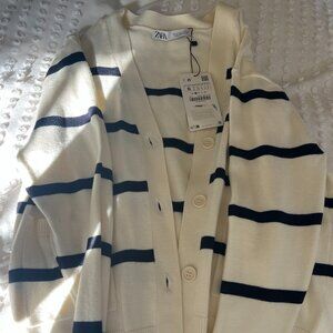 Zara Striped Cardigan Cream & Navy, NWT, Size S